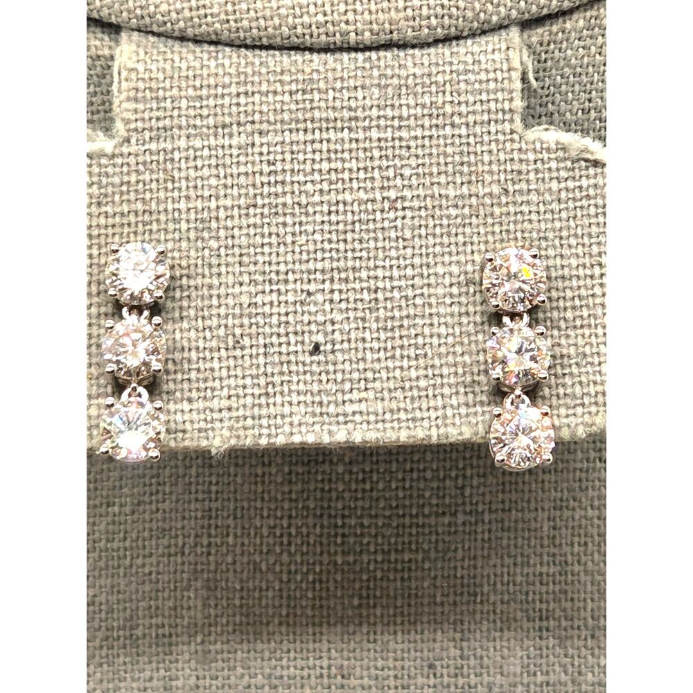 Sterling Silver 3CTW 5mm G-H-I Color Clear Diamond 3 Stone Drop earrings